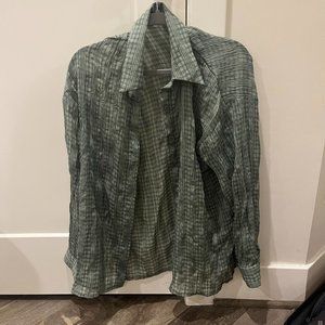 Stylenanda green sheer oversized gingham shirt